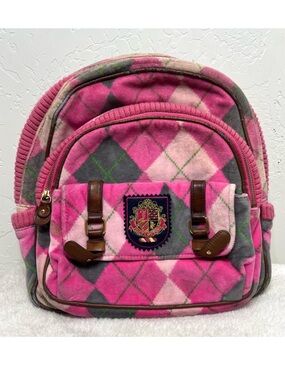 Vintage Y2K Juicy Couture Velour Pink Argyle Back Pack